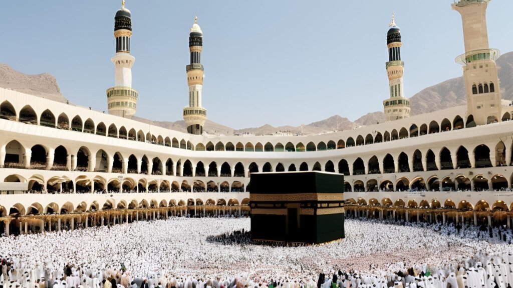 A panoramic view of the Kaaba in Makkah during Hajj