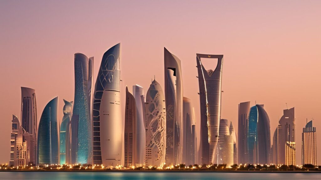 A captivating view of Doha's skyline at sunset